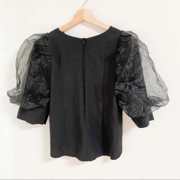 Black with sheer puffy sleeves top blouse - Picture 4 of 7